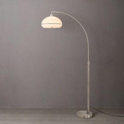Ehrhart 75"H Chairside Arc Lamp, Lucite Shade, Satin Nickel, Dimmable, Bulb Included