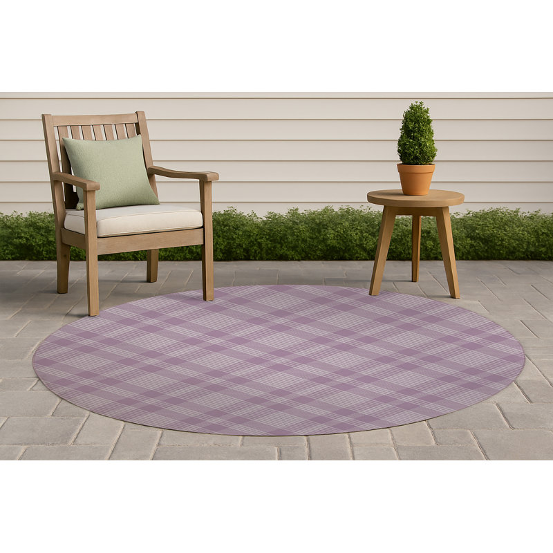 Lily Tartan Non-Slip Outdoor Rug, Round 5'