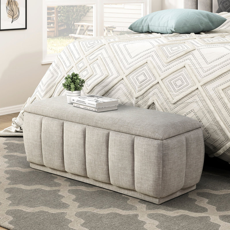 Banc taupe à structure en contreplaqué avec revêtement texturé et généreux coussin de rangement moderne, Taupe