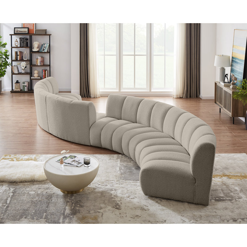 Infinity 217" Wide Symmetrical Modular Corner Sectional, Brown Boucle Fabric