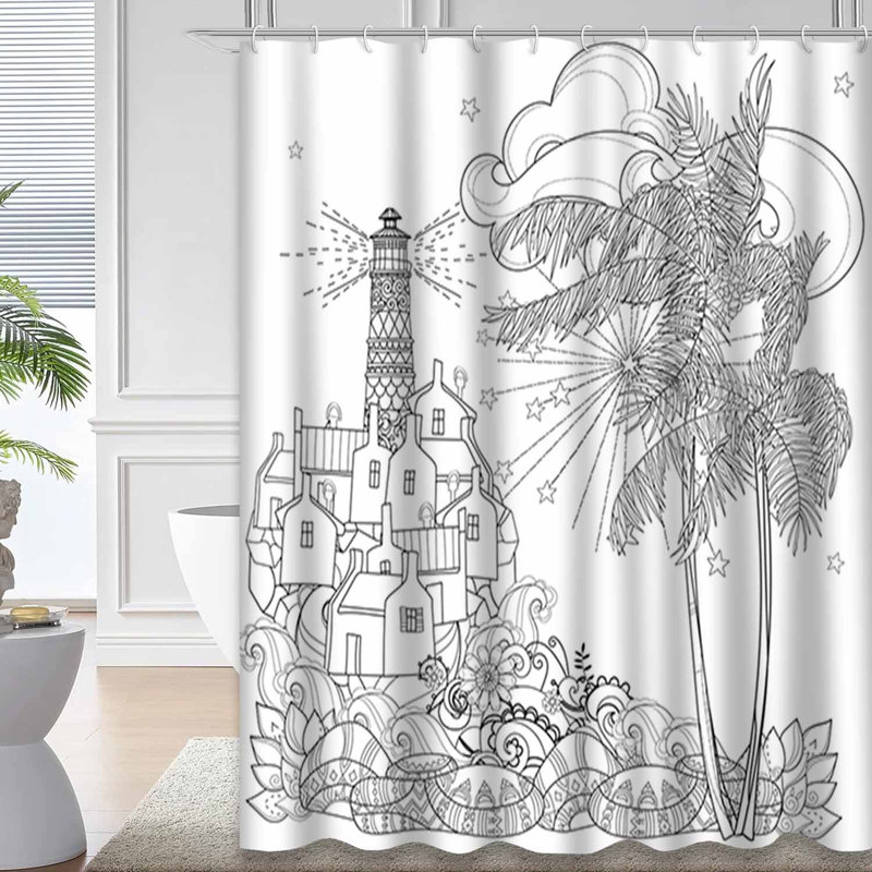 Rideau de douche dessiné avec 12 crochets, L 72 po x l 78 po