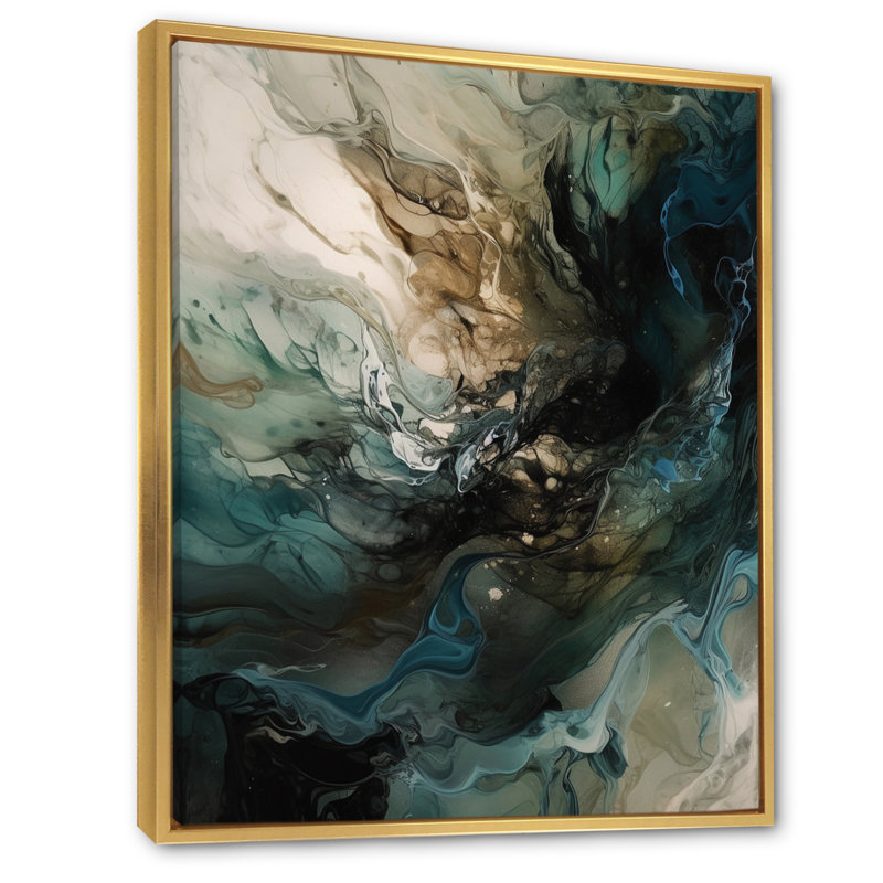 «Green World Inner Worlds of Marble I» sur toile, H 20 po x l 12 po x P 1 po, Cadre flottant doré