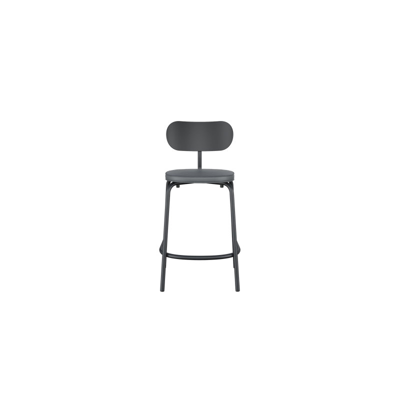 Tabouret de comptoir Khylia - noir graphite avec cuir écologique graphite, Siège gris / base noire