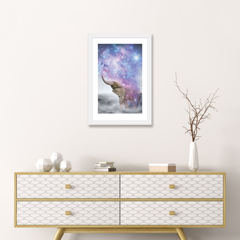 «Elephant - Dust Galaxy» par Soaring Anchor Designs - impression d'art graphique, H 24 po x l 16 po x P 1 po, Blanc