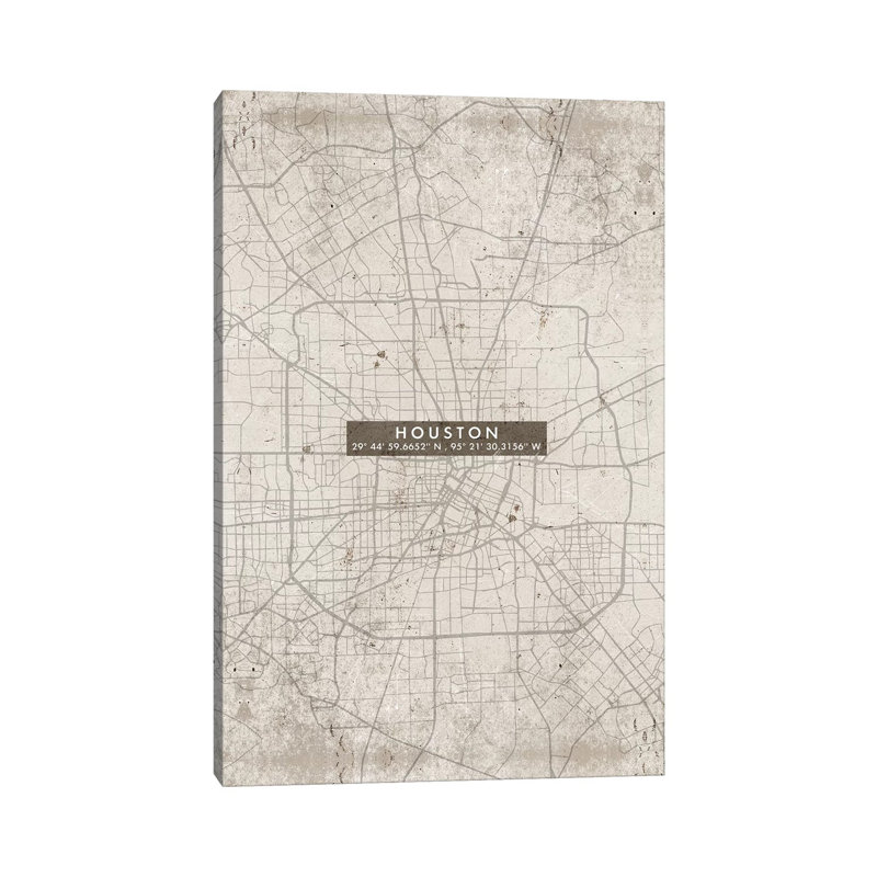 Houston City Map Abstract 1 Piece Wall Art on Canvas, 45.72cm H x 30.48cm W x 1.91cm D, Wrapped Canvas