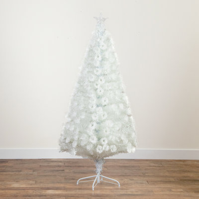 6 pi Arbre de Noël artificiel blanc en fibre optique pré-éclairé avec sommet en forme d'étoile