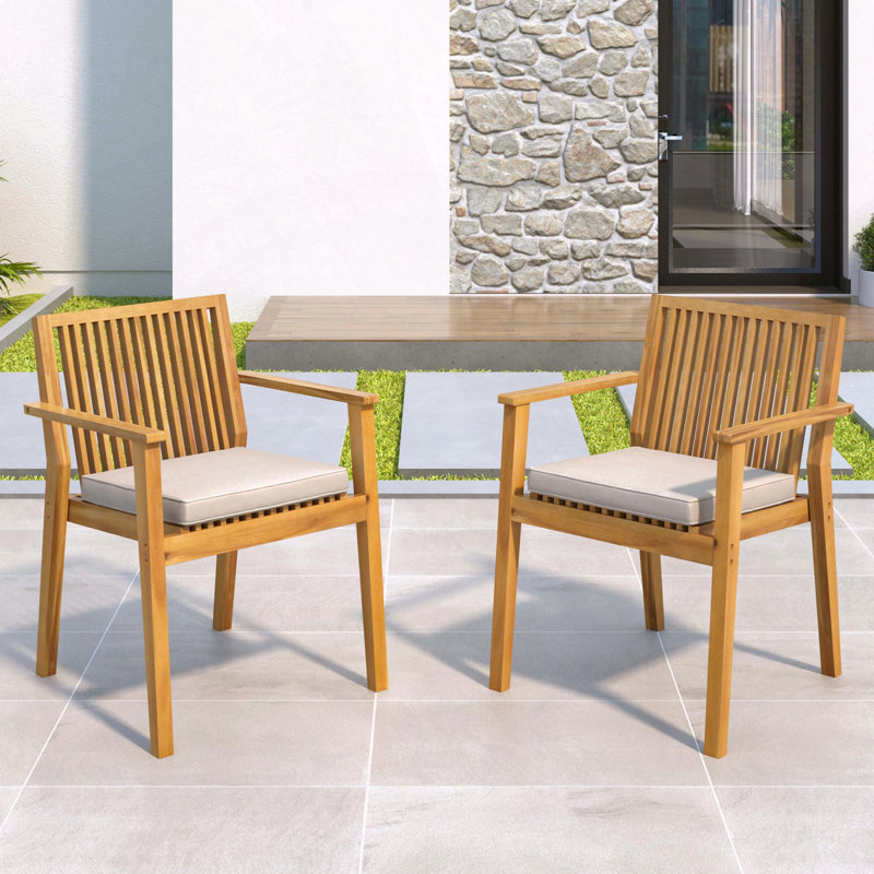 Acacia Wood Dining Chair Waterproof Sturdy 400Lbs