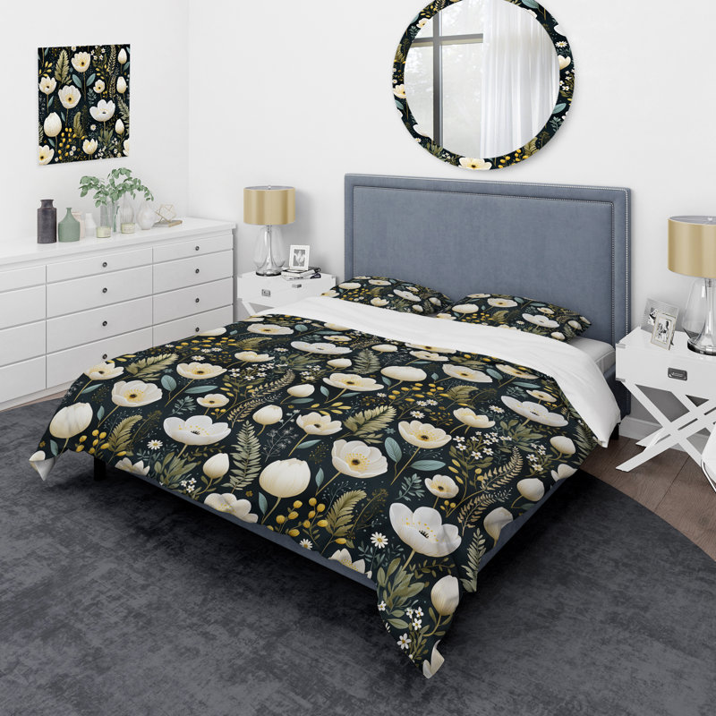 Ensemble de housse de couette Simplicity In White Scandinavian Flowers - Floral