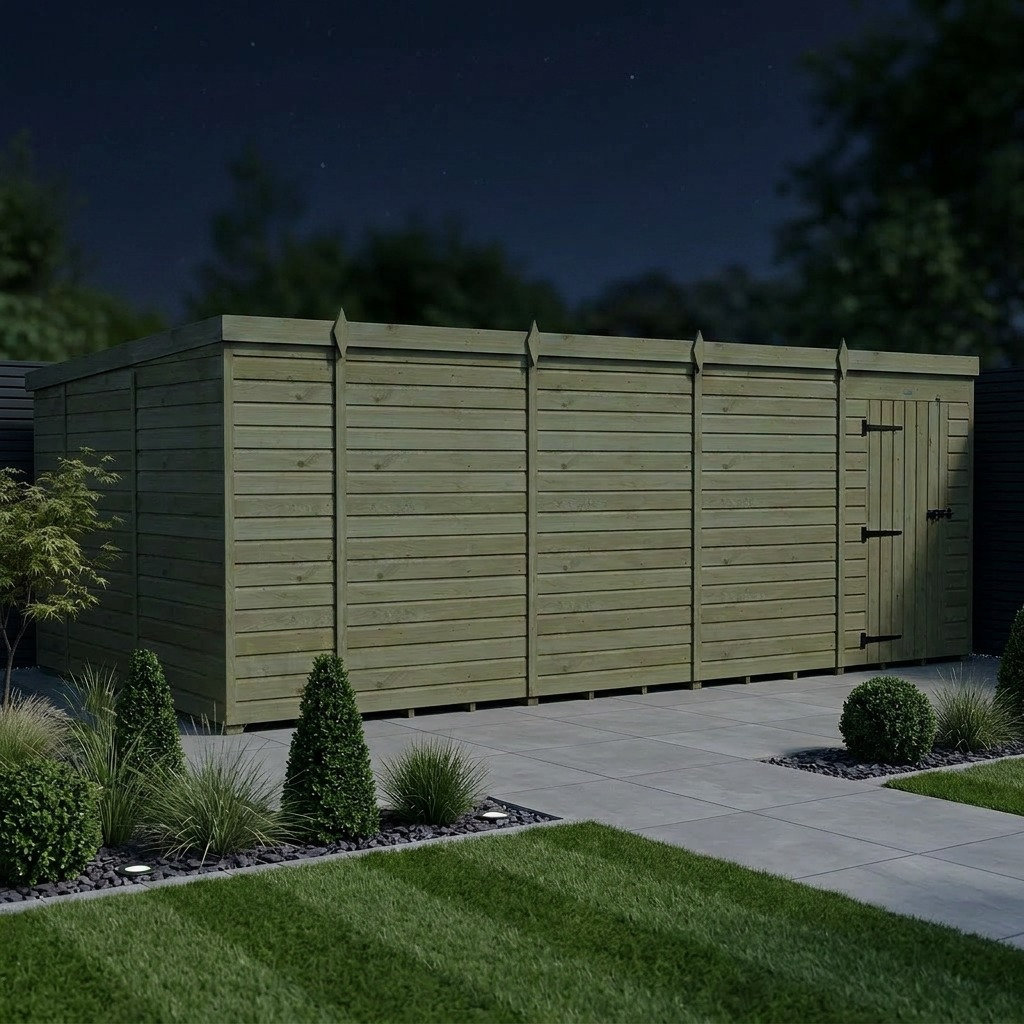 Total Sheds 18ft x 10ft Pent Garden Shed - Single Door - No Windows - Pressure Treated Timber - UK Manufactured