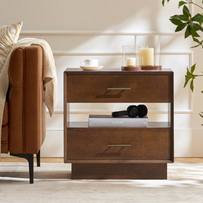 Nance Mid-Century Modern 3-Drawer Nightstand with Hidden Drawer and Built-In Outlets