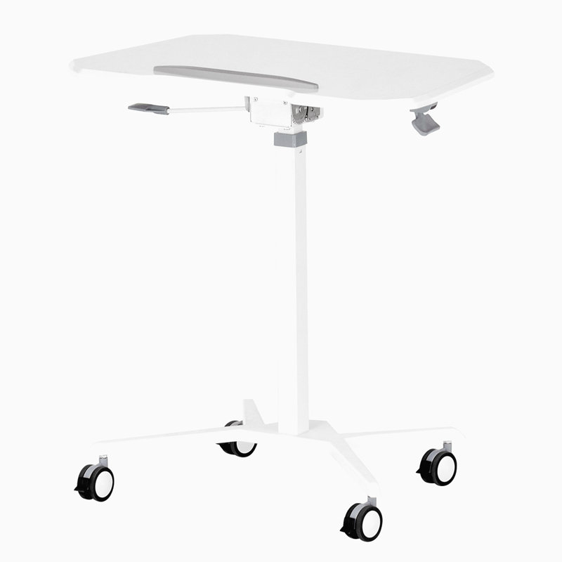 Techni Mobili White Sit To Stand Mobile Laptop Computer Stand With Height Adjustable And Tiltable Tabletop