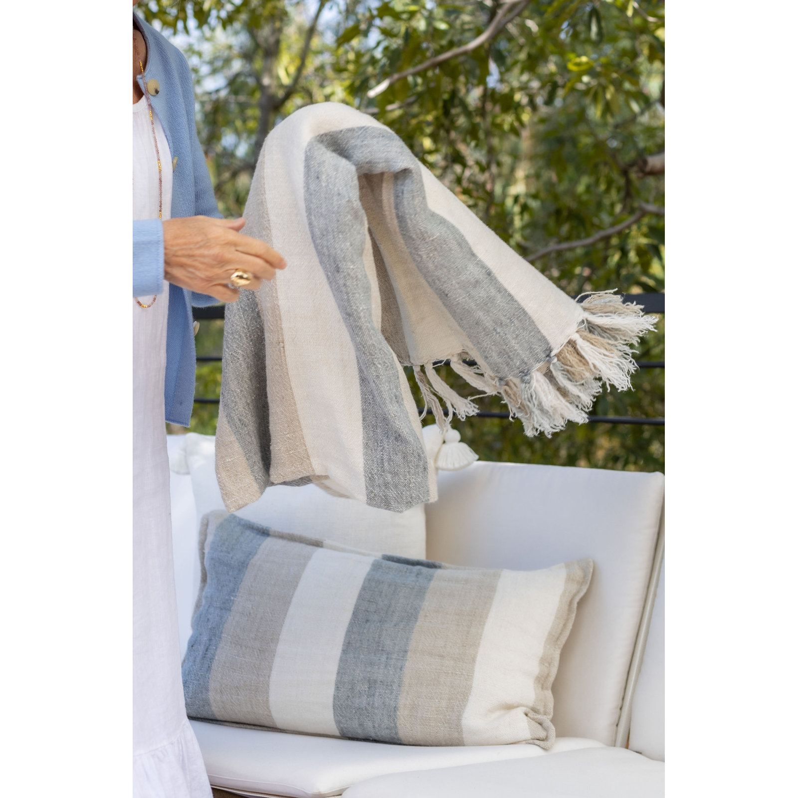 Monterey Striped Linen Throw Pillow, 14" x 24", Rectangular