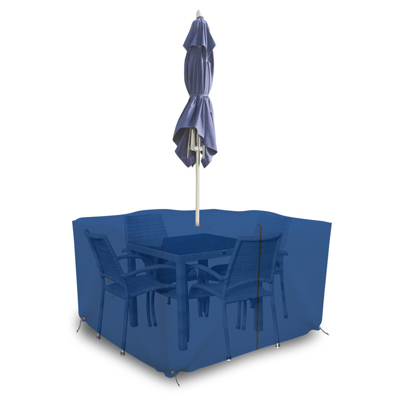 Housse pour ensemble de table et chaises d'extérieur carrée avec trou pour parasol, H 30 po x l 60 po x P 60 po, Bleu