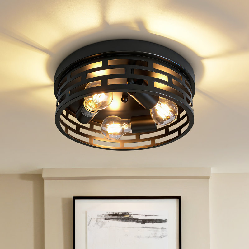 Modern Parallel Grid Black Metal 3-light Flush Mount Ceiling Light(bulb Not Include)
