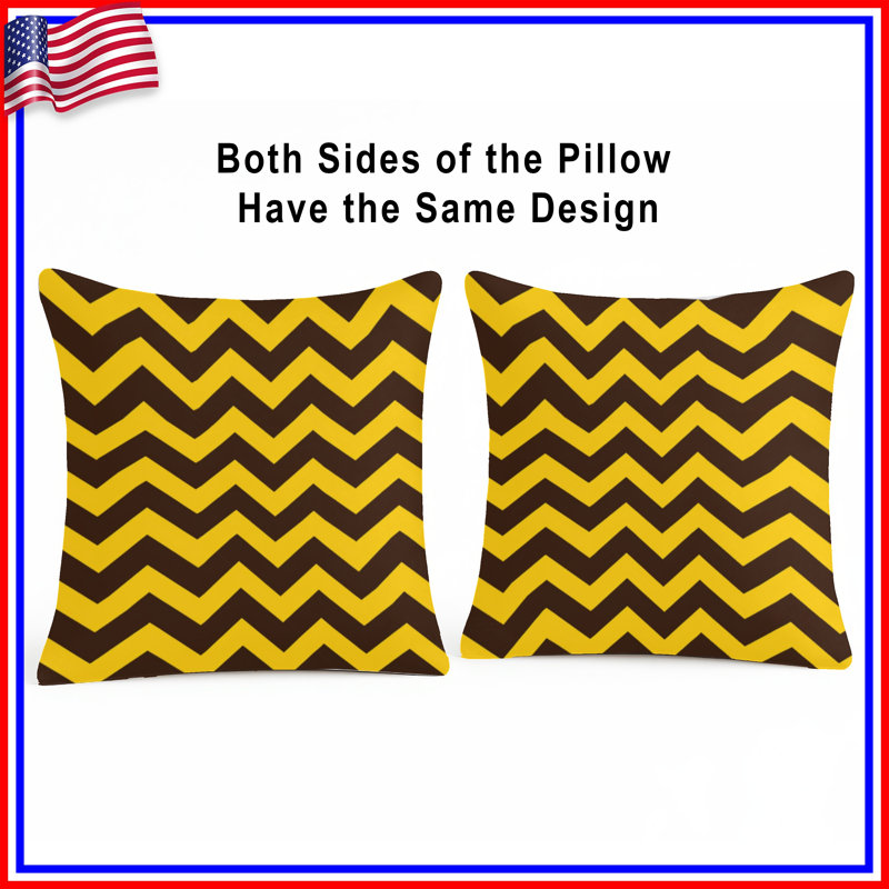 Coussins décoratifs à double face en zigzag brun et jaune, 16 x 16 pouces
