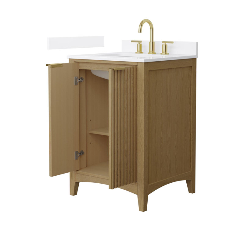 Palmilla 48" Freestanding Single Bathroom Vanity with Cultured Marble Top, Beige / Brushed Gold, 24", White Quartz