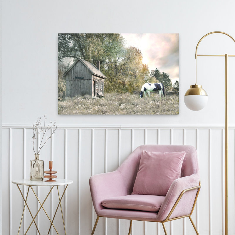 Oubli de champ de vaches rétro rustique, paysage abstrait, art mural, H 24 po x l 36 po
