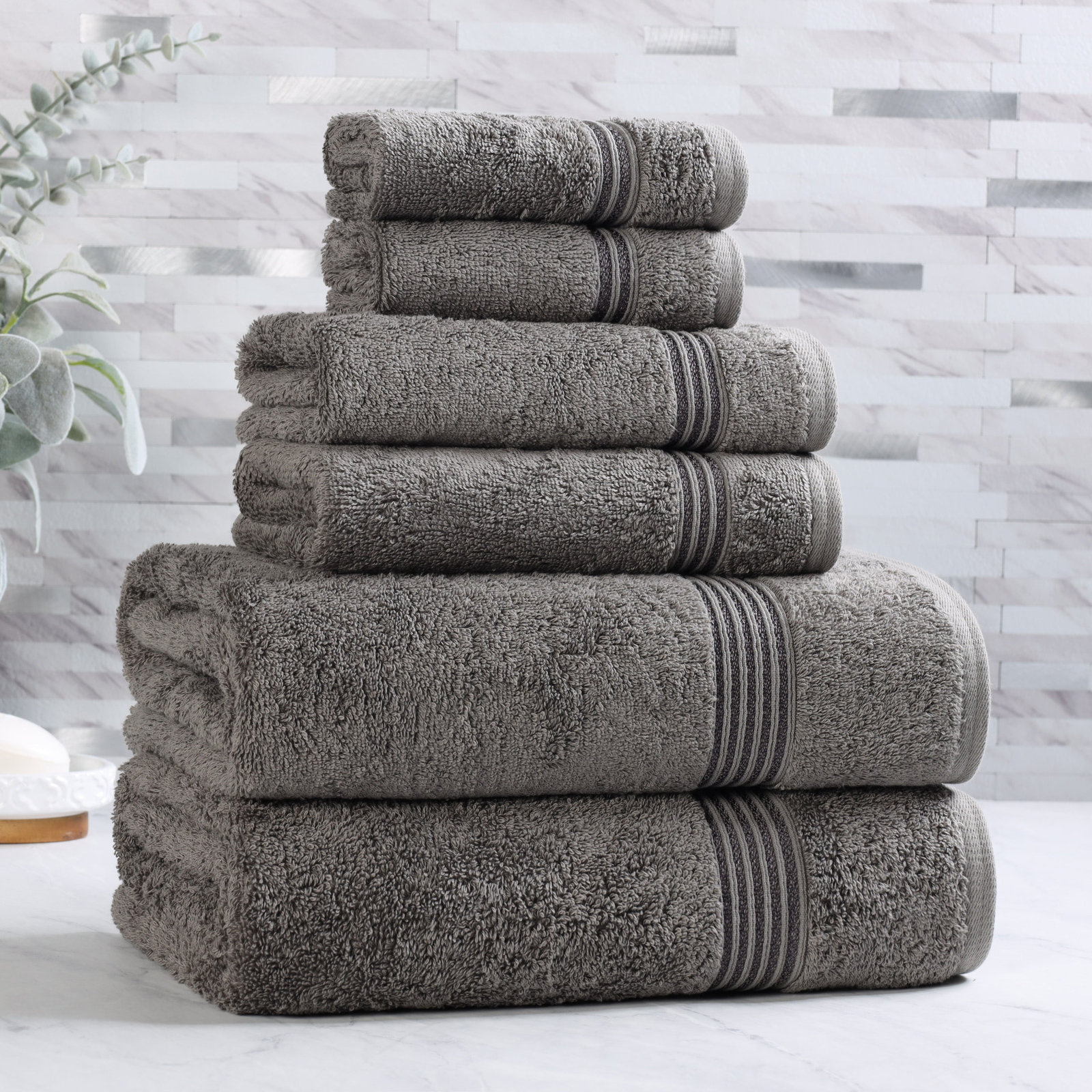 Oleg 6-Piece Egyptian Cotton Towel Set, Charcoal