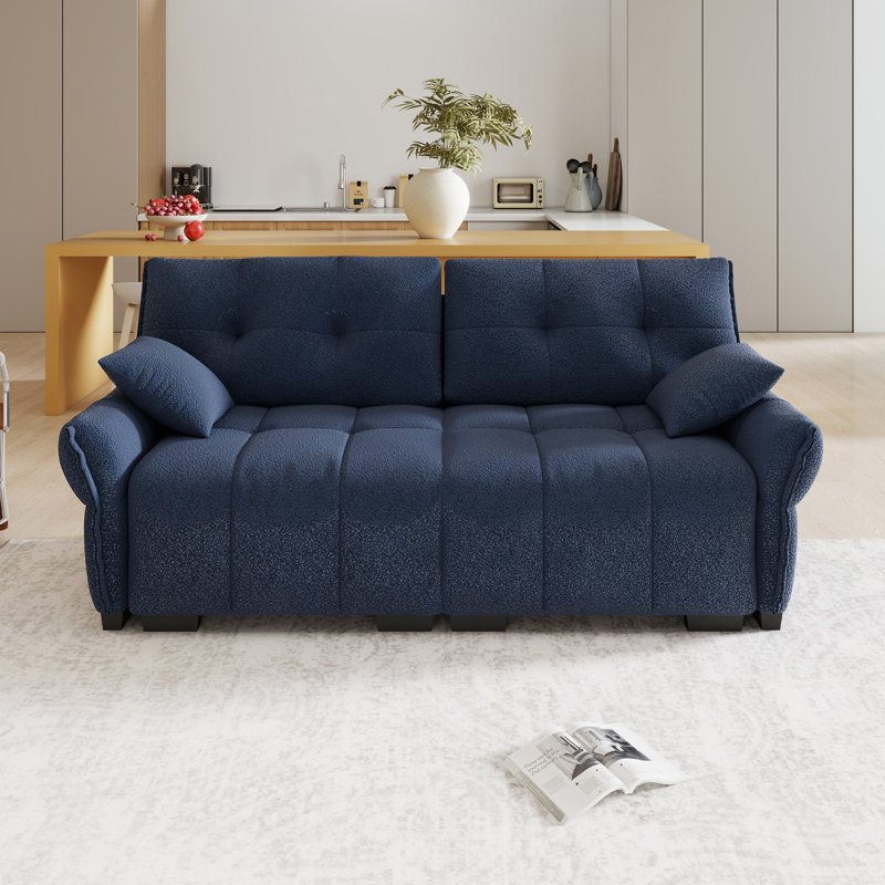 Canapé 78,7 po avec deux causeuses en chenille et deux coussins décoratifs pour le salon, le salon et le bureau, Bleu
