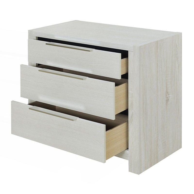 Modern Transitional Nightstand With 3 Drawers, Bed Side Table