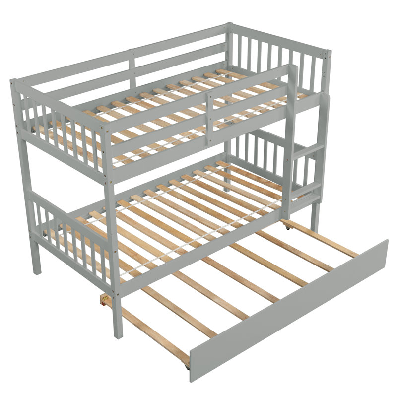Sotion Kids Bunk Bed with Trundle, Gray, Twin Over Twin