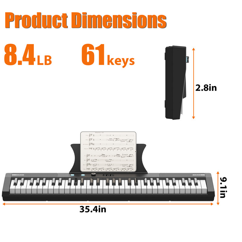61 Key Keyboard Piano, with Pedal, Portable Electric Keyboard Teaching, 40.9" x 15.4" x 9.4"