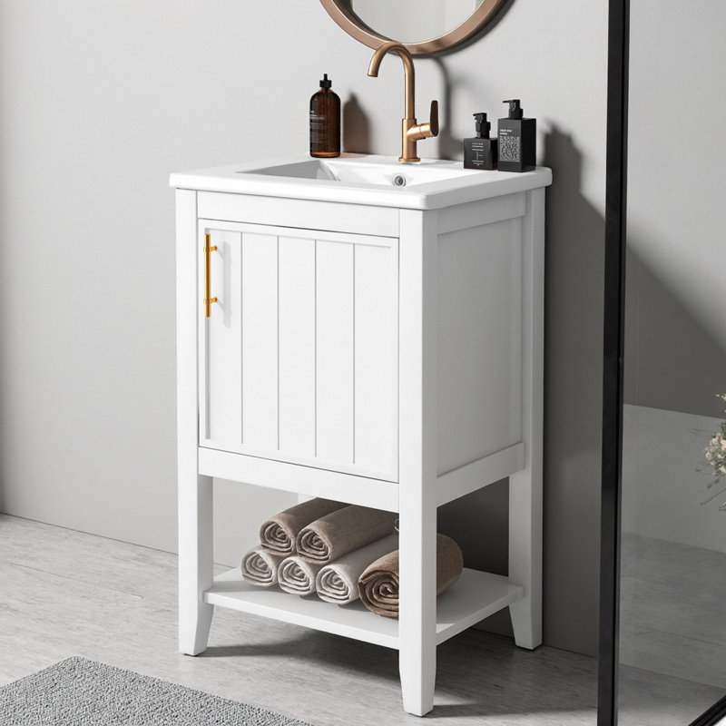Meuble-lavabo blanc 20 po avec lavabo en céramique, Blanc