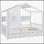 Lit double en bois avec lit gigogne en bois, conception moderne pour enfants avec tablettes de rangement, blanc-446158213-446158214