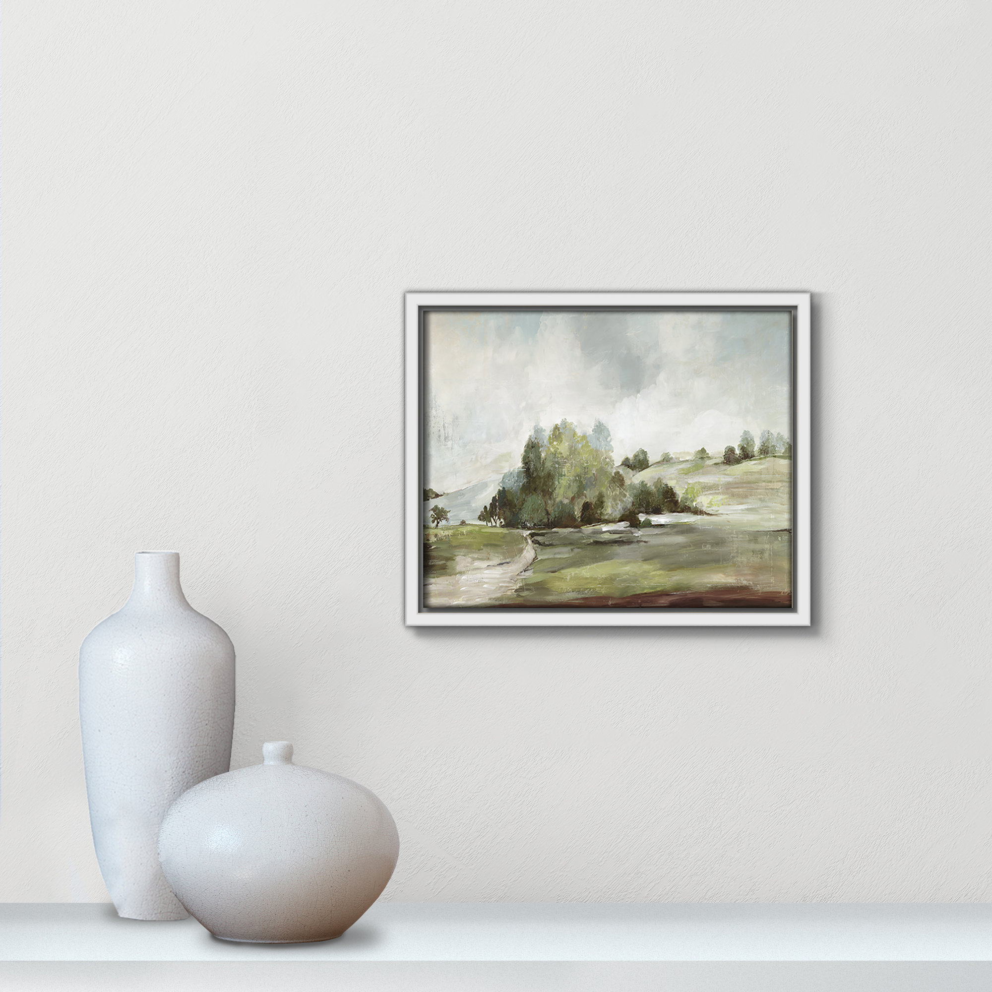 Green Country Road by Allison Pearce - Floater Frame Print on Canvas, 9.5" H x 11.5" W, White