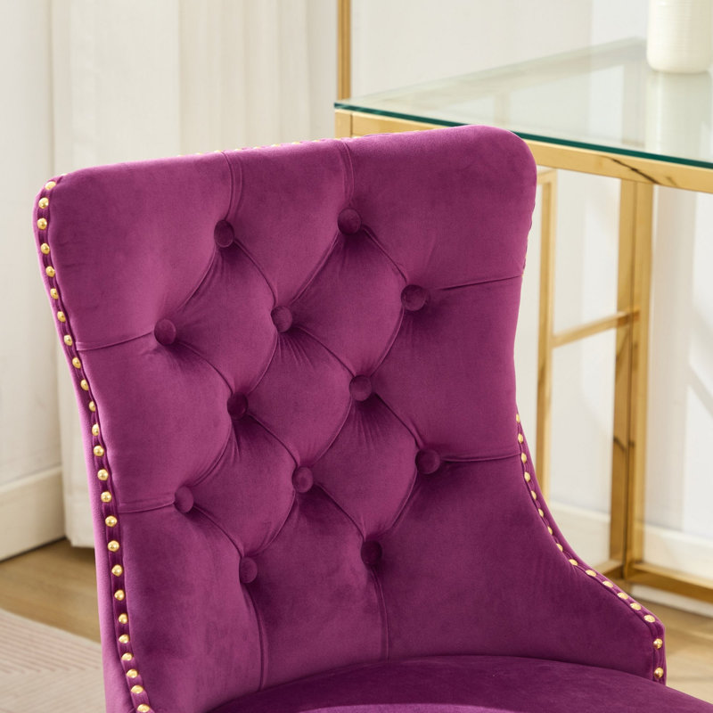 Chaise de bureau Furniture, fauteuil de bureau moderne capitonné en velours capitonné avec base en métal doré, chaise de bureau réglable