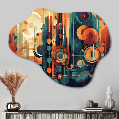 Orange And Blue Abstracted Nostalgia II - Midcentury Modern Cloud Metal Wall Decor, Modern Asymmetrical Metal Art Print