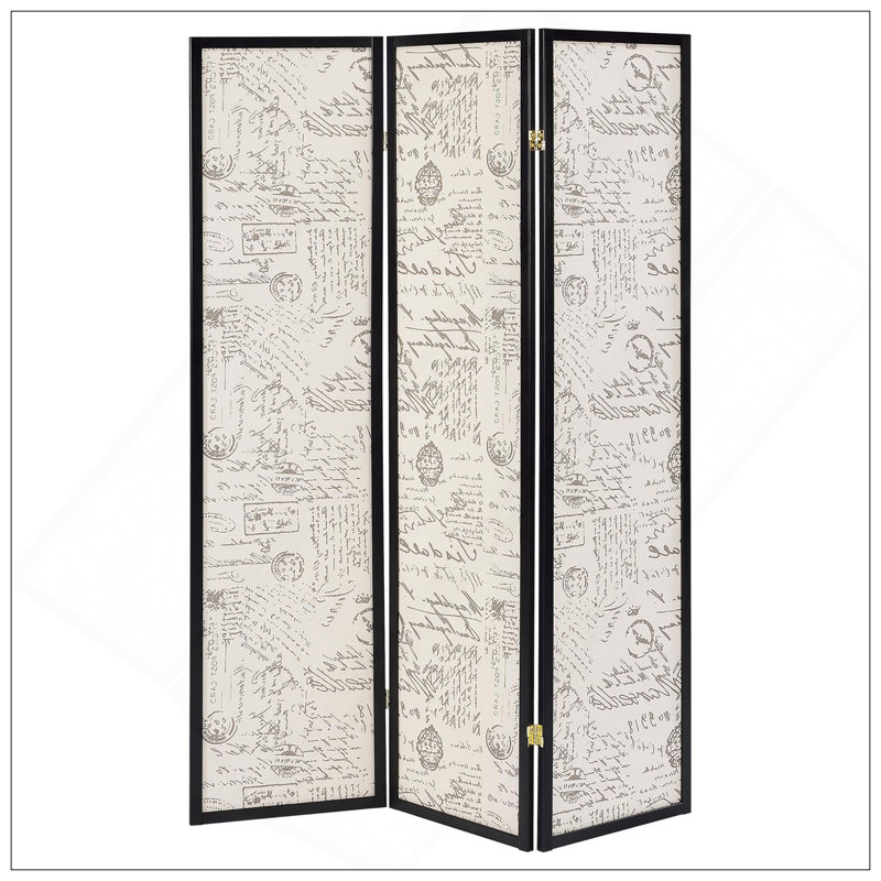Paravent à 3 panneaux beige et espresso avec motif européen, parfait pour la répartition des pièces et les décorations