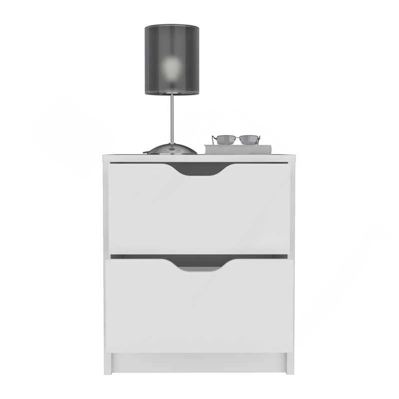 Basilea 2 Drawers Nightstand , End Table, Side Table Pull Out System -White, White