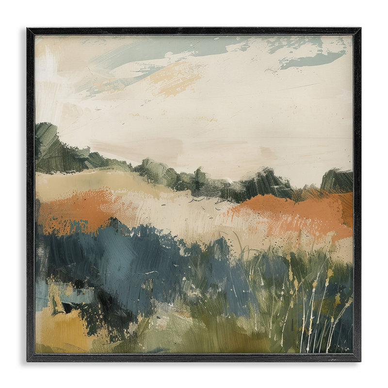 Abstrait paysage neutre encadré par estampe numérique par Irena Orlov, Giclée encadrée noir minuit, H 24 po x l 24 po