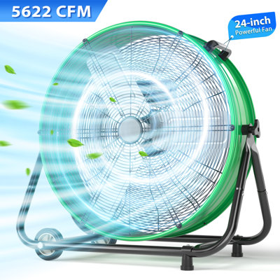 LifePlus 24 Inch Industrial Drum Fan High Velocity Floor Shop Fan 3 Speed, Heavy Duty Metal Air Circulator with Adjustable Tilt & Large Wheel for Warehouse, Garage