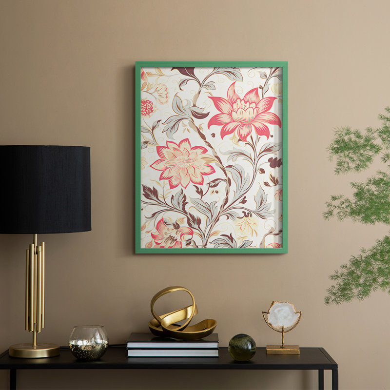 Impression florale rétro I, reproduction encadrée - bois massif, H 11 po x l 9 po, Vert