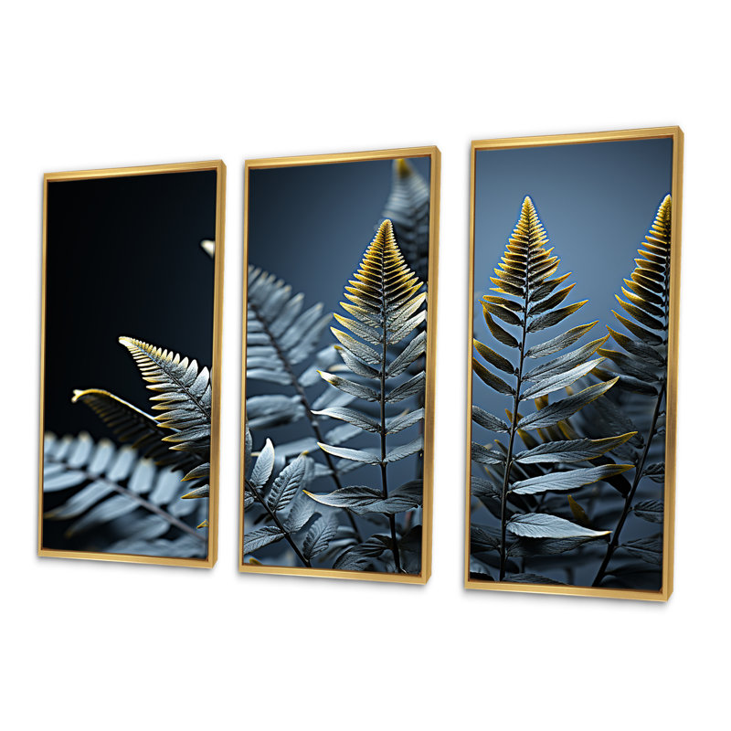 Ensemble de décorations murales Fern Fronds In Green I - Plants, Cadre flottant doré, H 32 po x l 48 po x P 1 po