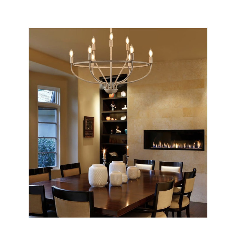 Lustre rond blanc rustique 9 lumières 28,35 po Farmhouse