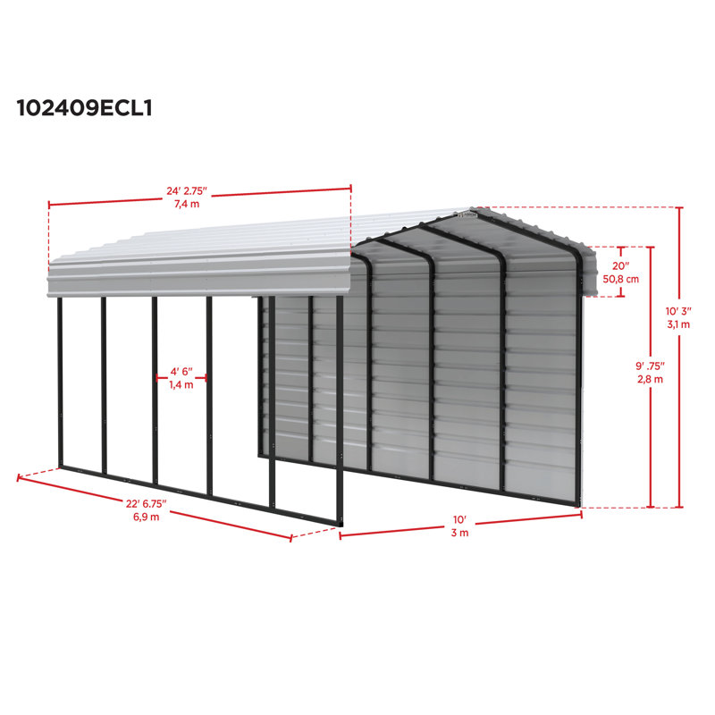 Charcoal 10 x 24 ft. Steel Carport Kit with Enclosure