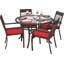 Ensemble 5 pièces de chaise d'extérieur et table de salle à manger en osier tressé brun et rouge