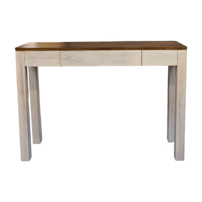 Hand-crafted Solid Wood White Washed Console Table With Drawer