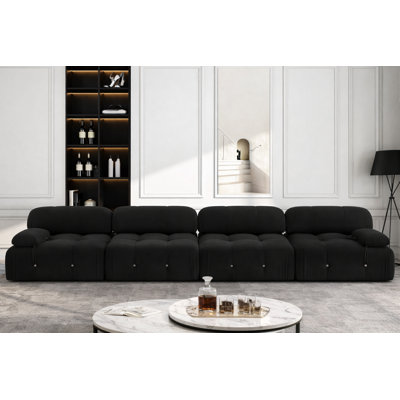 Canapé modulaire rembourré 4 places avec repose-pieds, velours moelleux, dossier détachable et accoudoirs Mario Bellini