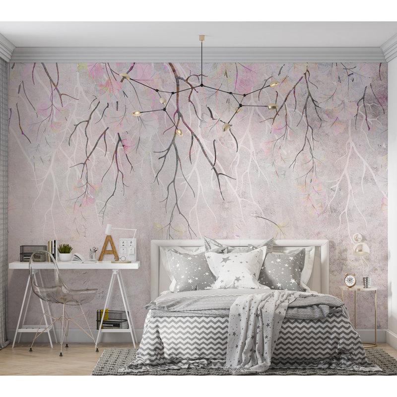 Papier peint floral - Amusement rose, L 27 po x l 39 po