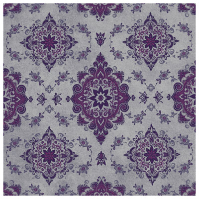 Tapisserie murale mauve ornée mauve - décoration murale médaillon