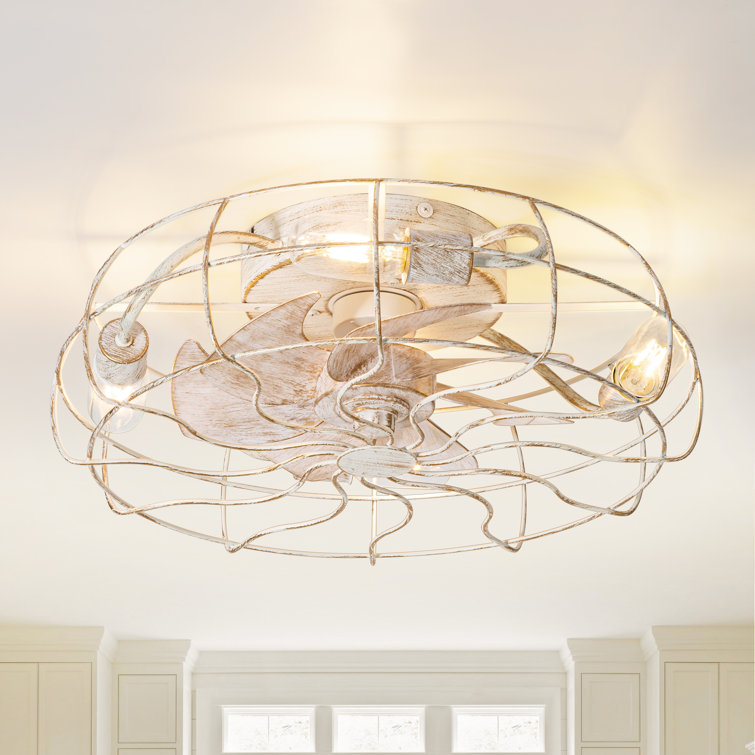 Jernisha 19" Caged Enclosed Low Profile Ceiling Fan with Lights and Remote Control