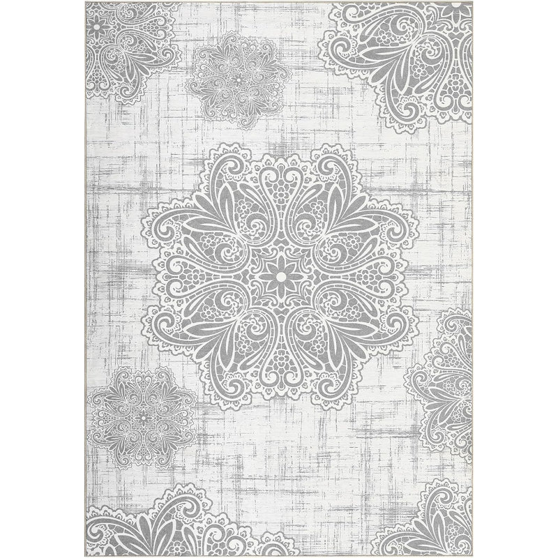 Vintage Washable Runner Rug – Non-Slip, Low Pile, Retro Indoor Carpet for Kitchen, Entryway, Laundry, Beige-Grey