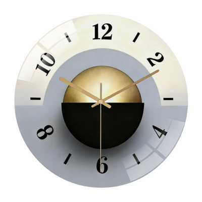Horloge murale 12 po ronde en verre trempé avec mouvement à quartz silencieux