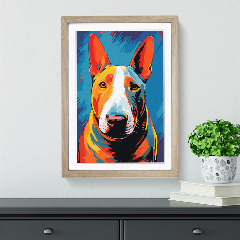 XYZ-FRM-V1223-656 English Bull Terrier Pop No.2 - Single Picture Frame Print on Wood, 46cm H x 34cm W x 2cm D, Oak