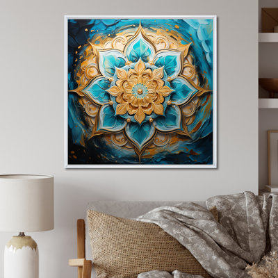 Divine mandala sur toile rétro or et turquoise I sur toile