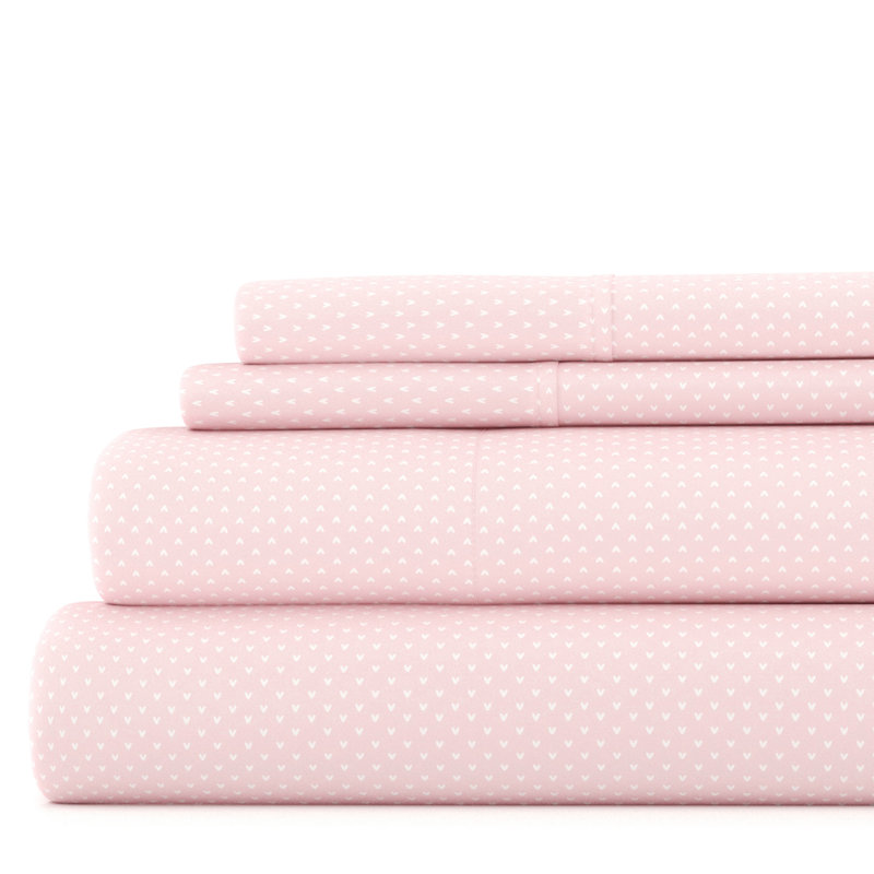 Home My Heart Pattern Microfiber Sheet Set, Queen Sheet Set + 1 Fitted Sheet + 2 Pillowcases, Pink